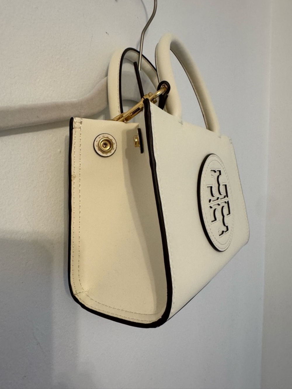 Tory Burch Cream Leather Ella Mini Tote with Logo Medallion - Picture 4 of 7